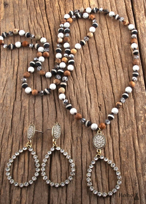 Boho Necklace, Jewelry Set, RH Amazonite Crystal Green Black Natural Stone